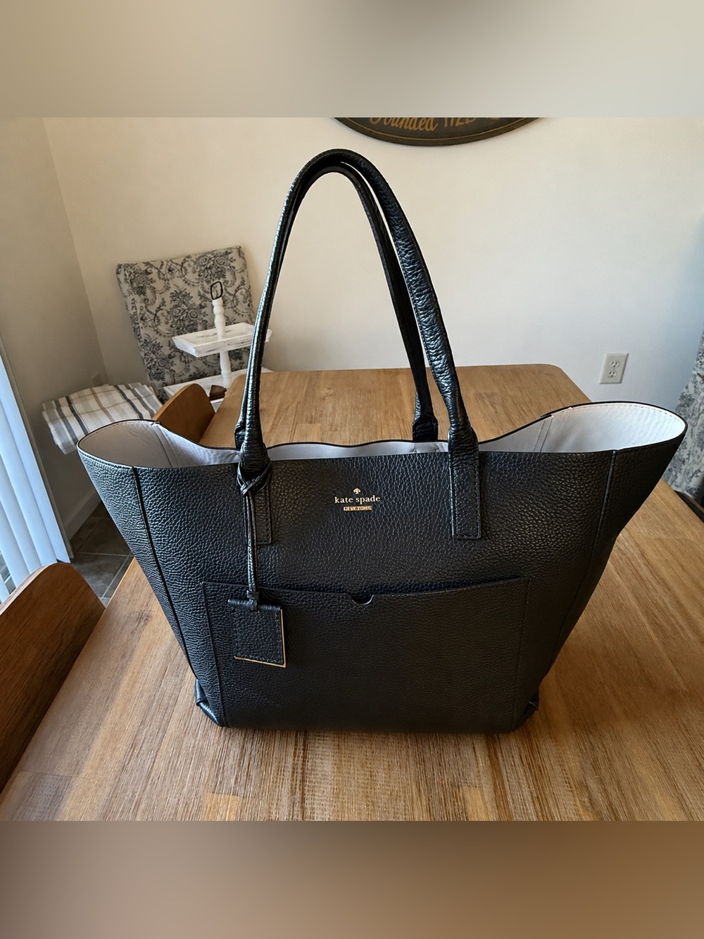 Kate Spade New York Large Black Pebbled Leather Tote | Work Laptop Travel Bag